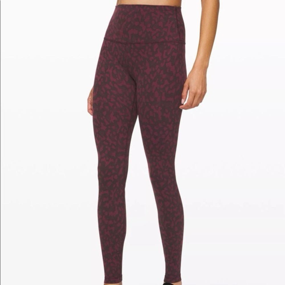 Lululemon high rise align leggings 28” red/burgundy cheetah/animal print size 4